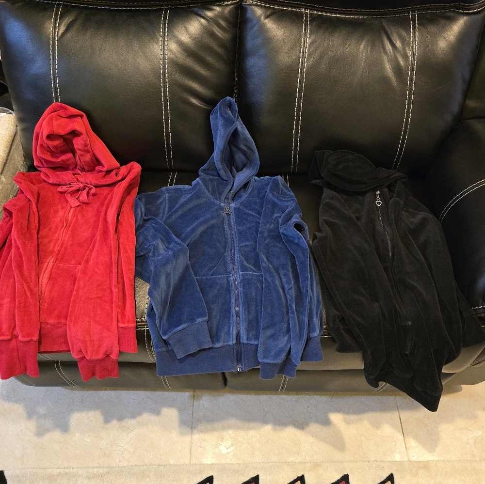 Velour Hoodie Set Of 3 - Red, Blue, Black Size Small - Picture 2 of 5